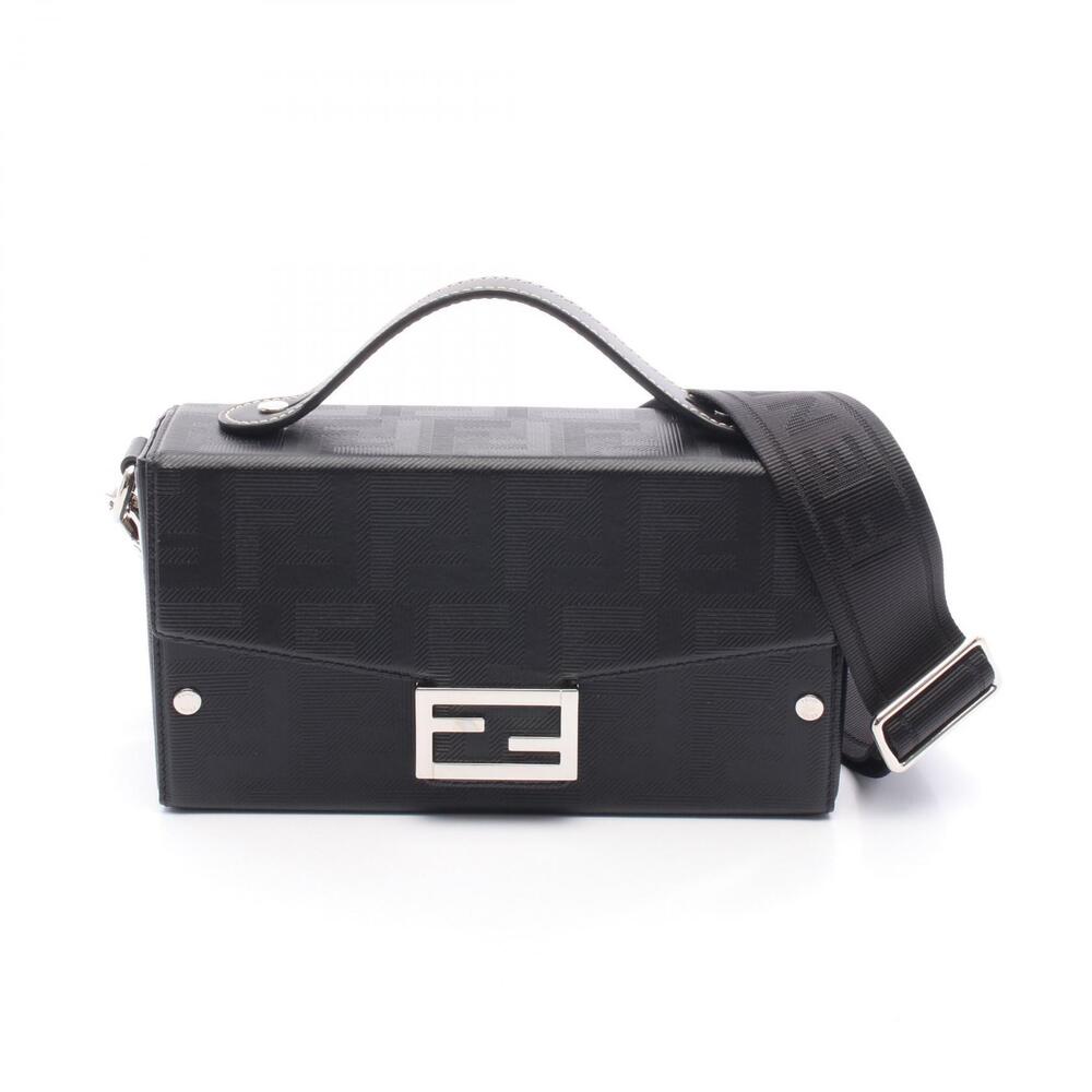 Fendi Soft Trunk Baguette Zucca Shoulder Bag Leather Black